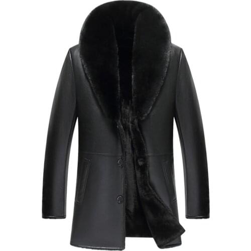 Promotion low price Winter long detachable large Fur collar Leather Jacket Mens Leather Jackets Faux Fur Thick very Warm coat
