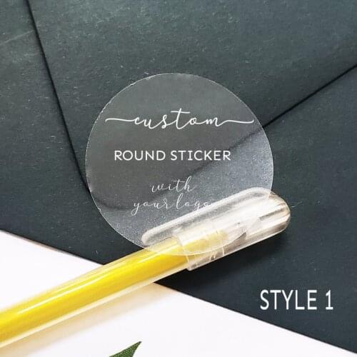 Custom Clear Round Stickers , Personalized White Text Circle labels, Transparent logo seals, Business Round address sticker
