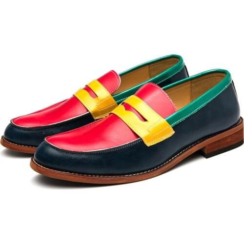 New 2021 Street Trendsetter Men Colour Patchwor Slip-On Shoes Male Dress Wedding Prom Homecoming Footware Sapato Masculino