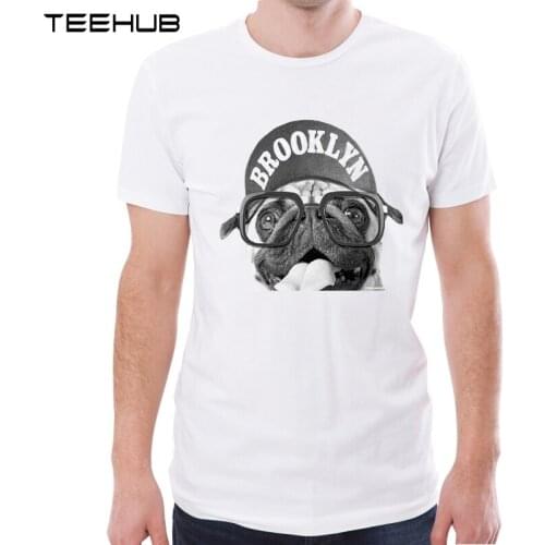 TEEHUB New Arrival 2019 Men Fashion Funny Glasses Pug Printed T-Shirt Short Sleeve Casual O-neck Tee Hipster Cool Tops