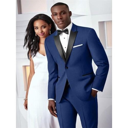 New Fashion Dark Blue Wedding Suits 2 Pieces Mens Suits Slim Fit (Jacket+Pants+Tie) Groom Tuxedos Groom Suits Business Suits