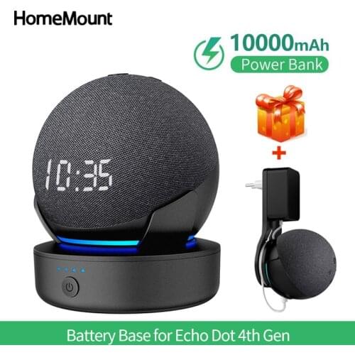 HomeMount Battery Base for Amazon Echo Dot 4th Gen Alexa Speaker Holder Portable Charger 5000/10000mAh Power Bank Mount Stand