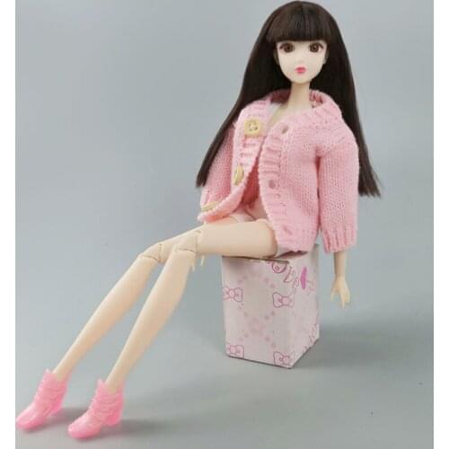 Pink Knitted Coat Winter Warm Sweater For Barbie Doll Clothes Outfits Tops 1/6 BJD Dollhouse Accessories Baby Kid DIY Toy