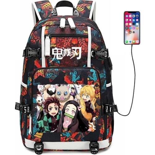 Demon Slayer: Kimetsu no Yaiba Women Backpack Anime Bookbag Nylon School Bags Large Travel Backpack Unisex Laptop Backpack