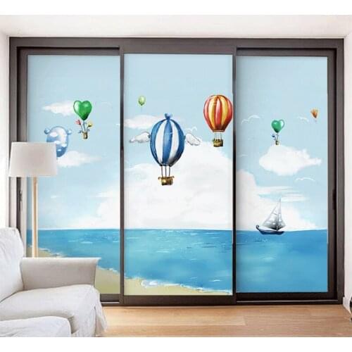 Sliding door frosted glass sticker opaque window painting anti-lighting child wardrobe renovation cartoon sticker