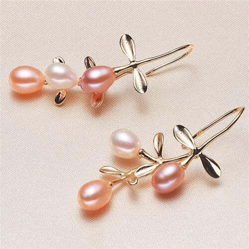 Leaf Shape Real Freshwater 5-6MM Pearl Earrings Gold Plated Earrings Nice Party Wedding Women Gift 10 pairs/lot