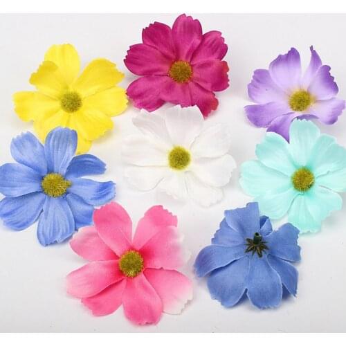 100pcs/Lot 7.5cm Silk Coreopsis Cosmos Flower Head For Wedding Party Holidays Venue Archway Ball-flower Bouquet Making