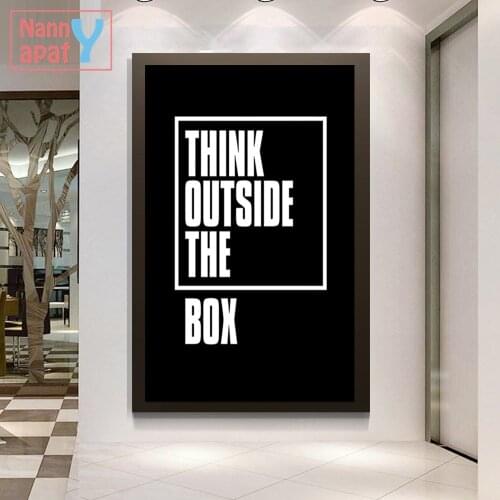 Morden Print Think Outside The Box Letter Canvas Painting Inspirational Motivational Wall Art Black Typography Poster Home Decor