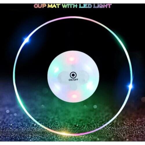 2pcs LED Cup Pad Mat Acrylic Crystal Ultra-Thin Cocktail Cup Mats LED Party Drink Cup Mat Bar Bartender Lighting Base Lamp