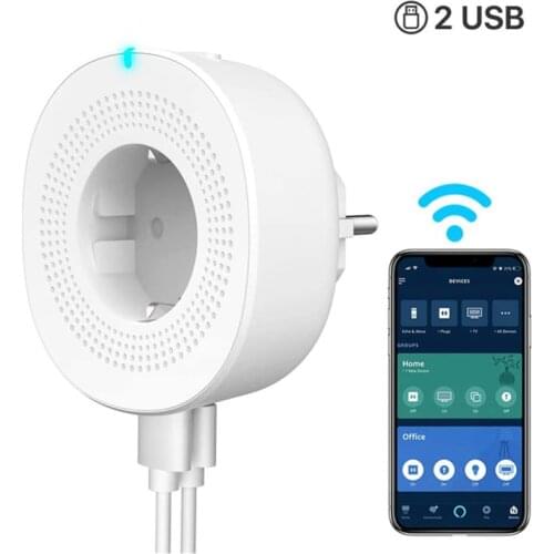 Tuya Smart Socket 2.4G WiFi EU Plug Double USB Port Smart Plug Timer Smart Life APP Remote Control Works With Alexa Google Home