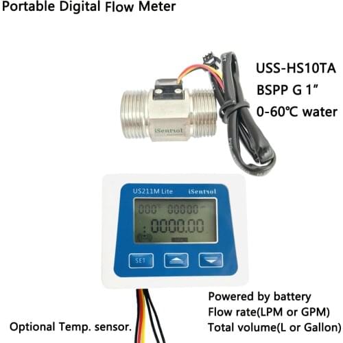 US211M Lite Digital Flow Meter Reader Display With USS-HS10TA Water Flow Sensor Stainless Steel SUS304