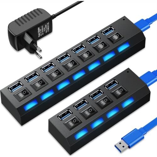 USB 3.0 Hub USB Hub 3.0 Multi USB Splitter 3 Hab Use Power Adapter 4/7 Port Multiple Expander 2.0 USB3 Hub with Switch for PC