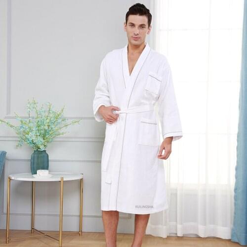 100% Cotton Waffle Bathrobe Mens Pajamas Full Sleeve Bath Robe Kimono Men Robe Plus Size Dressing Gown Womens Home Clothes