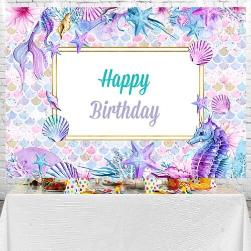 Sensfun Happy Birthday Mermaid Ocean Theme Photo Party Background Vinyl Booth Props Photocall Background Photo Studio Banner