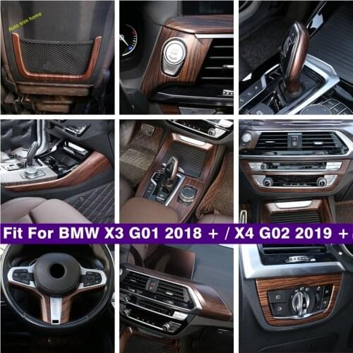 Wood Grain Look Interior Refit Kit Head Lamps / Lift Button / Gear Box Cover Trim For BMW X3 G01 2018 - 2021 X4 G02 2019 - 2021