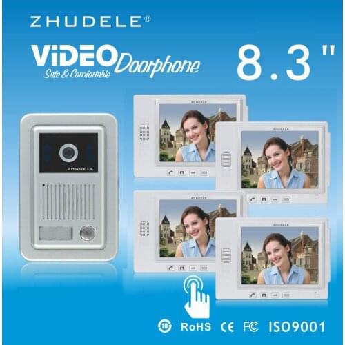ZHUDELE Top Quality Intercom System 8.3" Video Door Phone Touch Key Doorbell&IR 700TVL HD Home Security CCD Camera 1V4