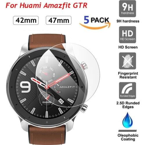 5PCS Watch HD Clear Film Guard Tempered Glass Screen Protector for AMAZFIT GTR Smart Watch 42/47mm Band Protective Accessories