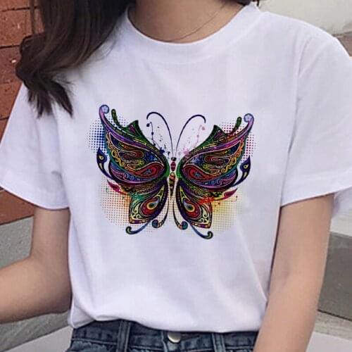 Aesthetics butterfly Print Womens T Shirt Short Sleeve Casual Cartoon Female T-shirt Harajuku Summer O-neck Tops Tee Clothing