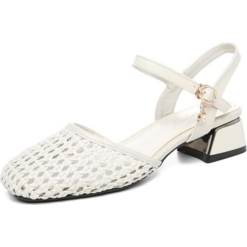 Summer Hot 2020 New Square Head Microfiber Weave Women Sandals Exquisite Fashion Sandals Non-slip High Heel Sandals Large Size