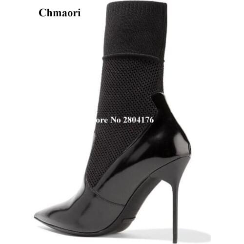 2017 Spring Autumn Women 's Hpt Selling Super High Ankle Boots Casual Thin Heel Shoes Pointed Black Elastic Pointed Toe Shoes