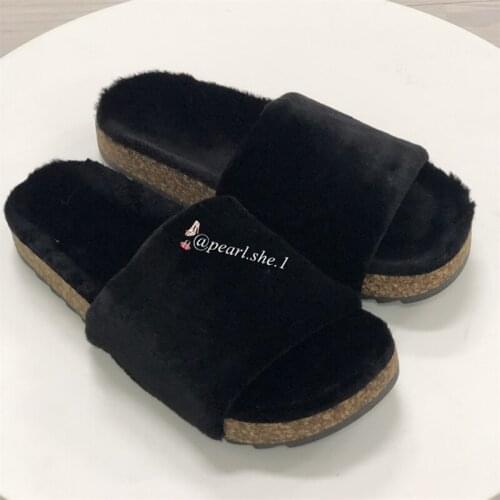 Female Extra Fluffy Fur slippers Women shoes Outside shoes designer slippers women famous brands Comfortable Faux Fox fur Winter