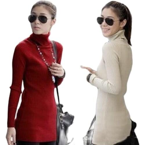 2021 Taobao Womens Sweaters Turtleneck Shirt special offer promotions all-match stretch slim raglan sleeve in a long knit shirt