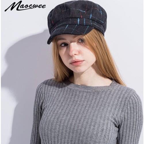 Womens wool beret flat cap new autumn and winter retro painter artist colorful stripes shade octagon