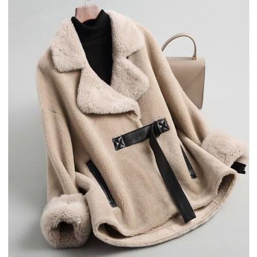 Real Fur Coat Sheep Shearing Long Winter Coat Women 2019 Natural Lamb Wool Collar Jacket Composite Suede Liner Abrigos Mujer 378