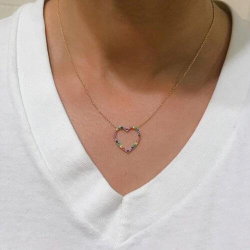 925 sterling silver colorful cz paved hollow heart pendant necklace for women girl lover gift fashion charm silver 925 jewelry