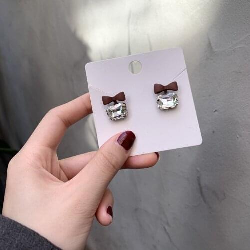 1 Pair New Jewelry Fashion Black Color Bowknot Cube Crystal Earring Square Bow Earrings For Women Pretty Gift