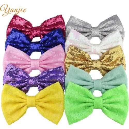 10pcs/lot 42 Colors Chic Glitter 7" Kids Girl Big Sequins Hair Bow Trendy DIY Hair Accessories For Kids Barrette Hair Clip
