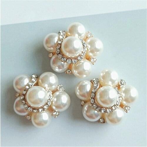 10 PCS 22mm Fashion Metal Alloy KC Gold Crystal Rhinestone Imitation Pearl Flowers Connectors Charm DIY Jewelry Findings