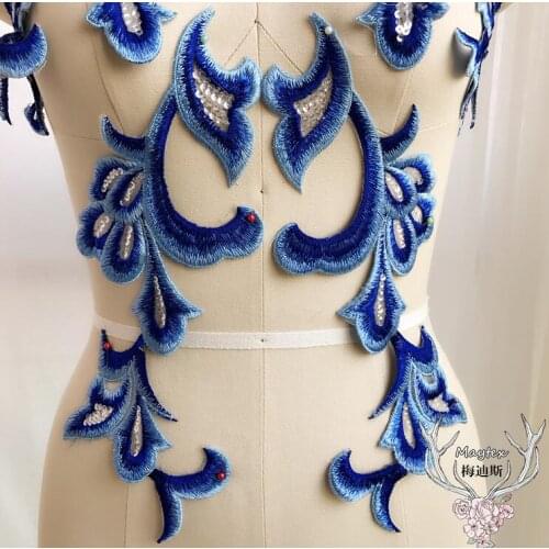 2 Pieces High Quality Super Large Neckline Lace Collar Blue Beautiful Neckline Lace Applique