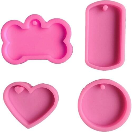 4 Pcs Pet Hanging Tag Epoxy Resin Mold Dog Bones Love Heart Round Oval Keychain Silicone Mould DIY Crafts Jewelry Pendants