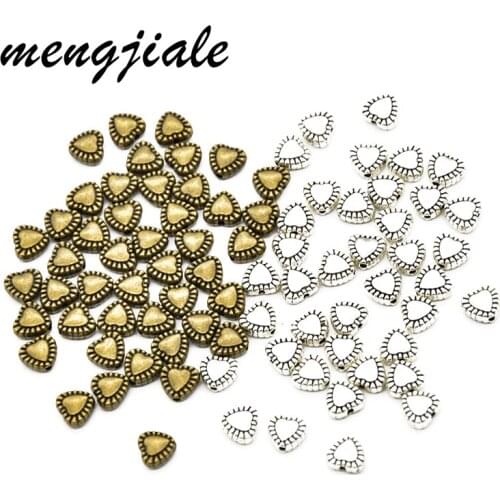 Wholesale 40pcs 8*7mm love heart Charms Beads For Jewelry Making Antique Silver love heart Spacers Beads Charm