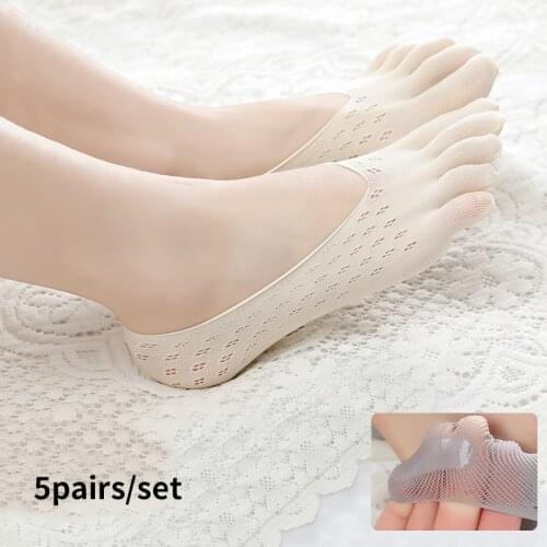 5Pairs/Set Women Summer Five-Finger Socks Female Ultrathin Sock Funny Toe Invisible Sokken With Silicone Anti-Skid Breathable