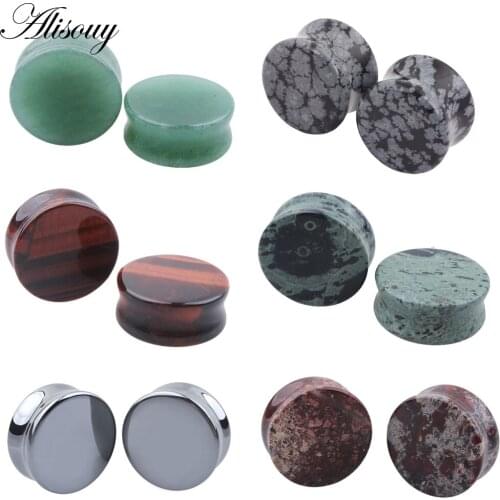 Alisouy 2PC Stone Flesh Tunnels Ear Plugs Ear Gauges Expander Stretcher Plus Size Ear Expander Men Women Body Piercing Jewelry