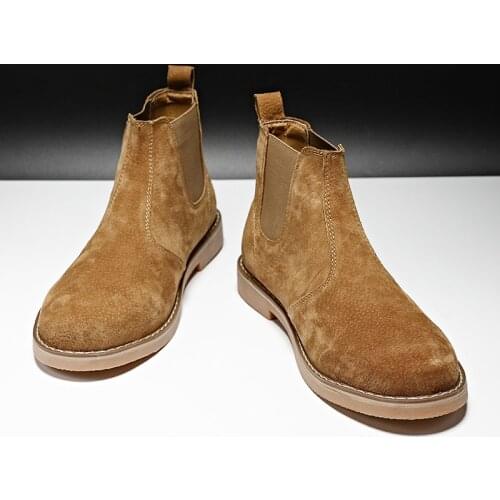 Basic Boots Men Shoes Fashion Brand Chelsea Boot Winter Suede Leather Vintage Ankle Boots Warm Fur Classic Daily Office Handmade