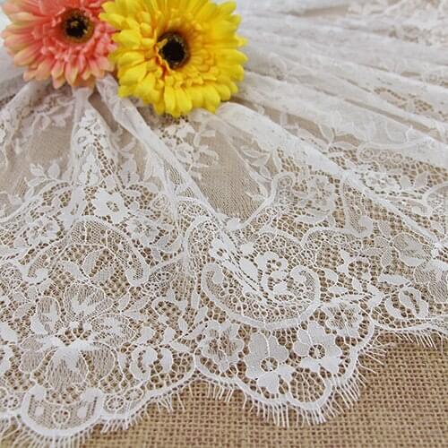 Black and white 40cm Eyelash Lace Trim DIY Sewing Applique For Lace Dress French Chantilly Net Lace Fabric