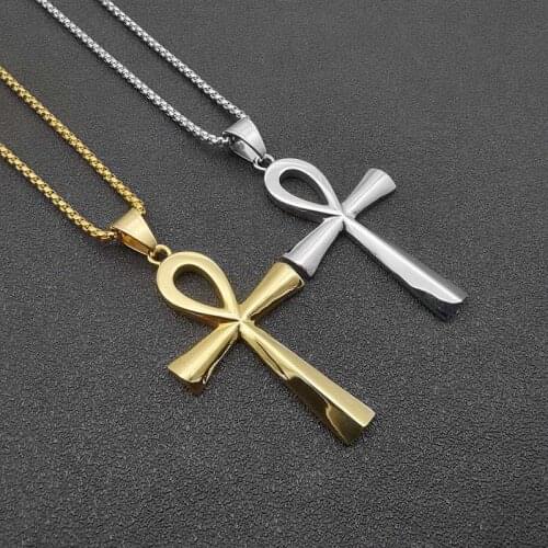 Egypt Ankh Cross Pendant Necklace Gold/Silver Color Polished Chain Stainless Steel Ancient Egyptian Hip Hop Jewelry Dropshipping