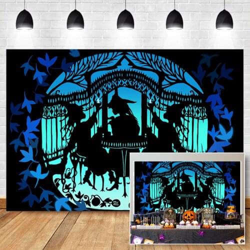 Halloween Background For Photography Witches Tea Party Backdrop Spooky Mansion Black Cats Wall Decor Photo Studio Background