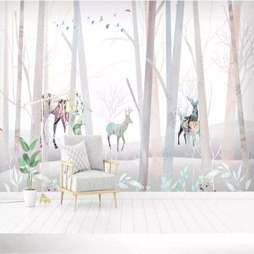 Custom Modern Hand-painted Forest Minimalist Elk Photo Wallpapers For 3D Wall Cloth Living Room TV Background Wall Decor Mural