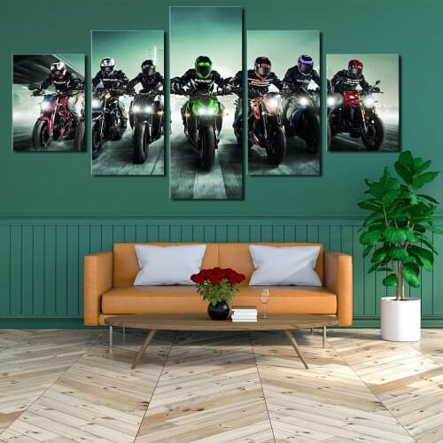 Motorcycling Canvas Prints Painting Wall Art 5 Pieces Motorcycle Racing Home Decor Picture Panels Poster For Living Room Frame