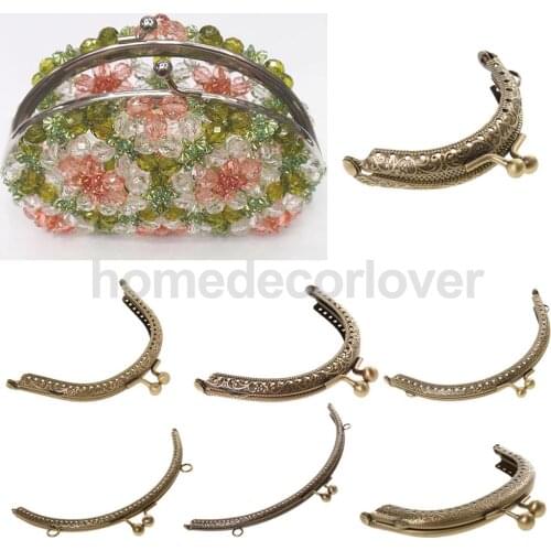 Metal Sew in Coin Bag Evening Purse Frame Kiss Clasp Lock Handbag Fasteners Bronze