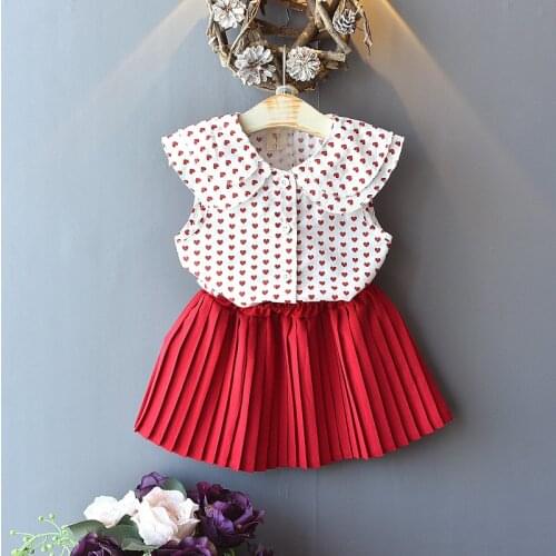 Cute Girls Clothing Sets 2020 New Summer Fashion Printing Sleeveless T-shirt+ Pleated skirt 2Pcs Girl Clothes For 2-6 Years old