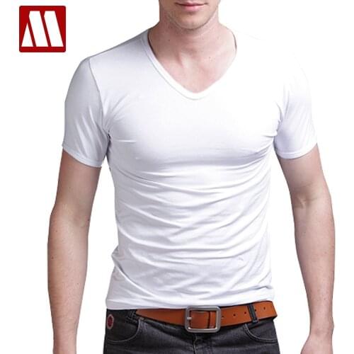 MYDBSH Elastic Cotton Mens T Shirts Men 5XL Fitness Men Tshirt Tee Shirt Homme Fashion V Neck Short Sleeve Solid 2021 Casual