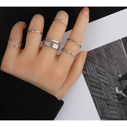 LATS 7 Pcs Punk Twist Joint Ring Sets for Women Hiphop Minimalist Gold Silver Color Geometric Rings Party Fashion Jewelry Gifts
