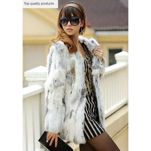 Genuine Rabbit Fur Coat Md-long Women Natural Sliced Jacket New Winter Outerwear Apparel Clothing Knitted Thick Warm ZL3319