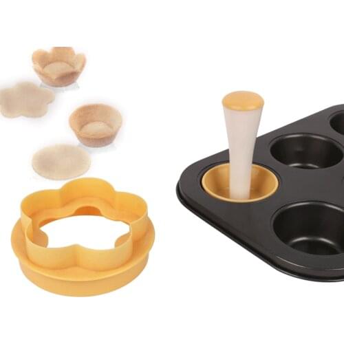 Plastic Pastry Tamper Tart Shell Molds Tart Cutter Flower/Round Dough Cookie Cutter Set Cupcake Muffin Mold