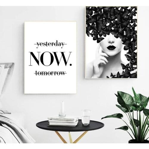 Nordic Quote Poster Black White Butterfly Woman Wall Art Canvas Prints Wall Pictures Modern Paintings Home Living Room Decor